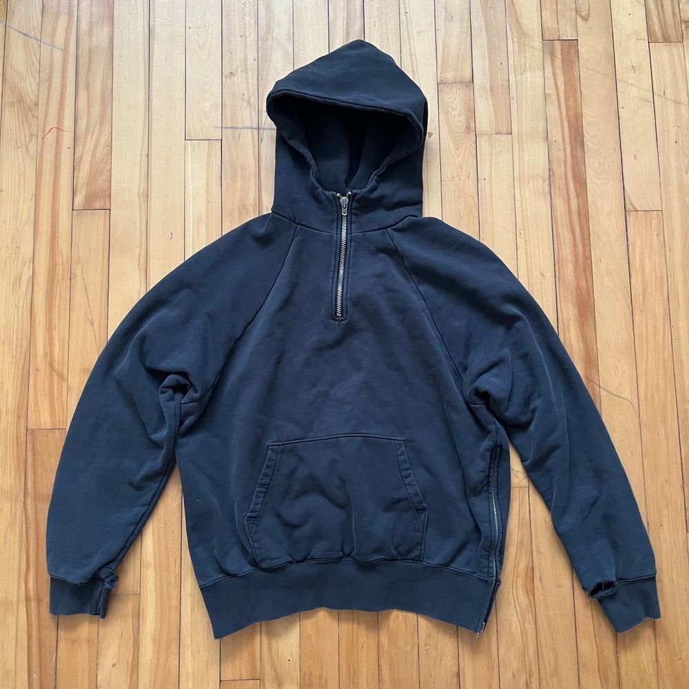 FOG Fear of God Essentials Quarter Zip Hoodie Black Distressed Size S